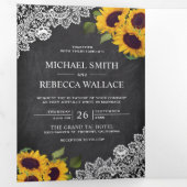 チョーク素朴ボードレースひまわり結婚の写真 三つ折り招待状 (内部最初)
