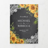 チョーク素朴ボードレースひまわりQRコード結婚ズ 三つ折り招待状 (カバー)