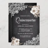 チョーク素朴ボードレースアイボリーフローラキンセアニェラ 招待状 (正面/裏面)