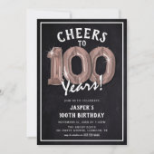 チョーク素朴ボードローズゴールドバルーン100誕生日 招待状 (正面)