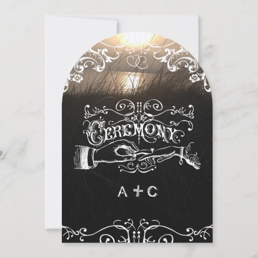 チョーク素朴ボードヴィンテージサンセット結婚ズ 招待状 (裏面)