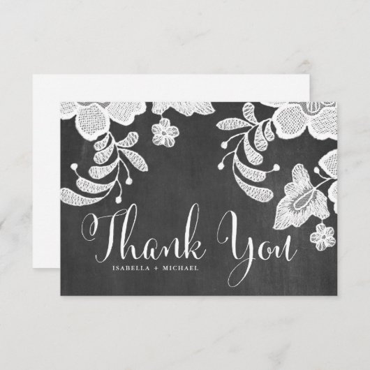チョーク素朴ボード上の白いフローラレフェイクース サンキューカード (正面/裏面)