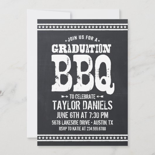 チョーク素朴ボード卒業パーティーBBQ招待状 招待状 (正面)