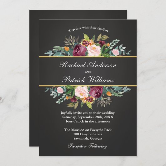 チョーク素朴ボード及びフローラ結婚式招待状 招待状 (正面/裏面)