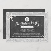 チョーク素朴ボード木枠ヒトデ誕生日 招待状 (正面/裏面)