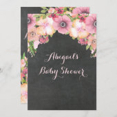 チョーク素朴ボード水彩フラワーベビーシャワー 招待状 (正面/裏面)
