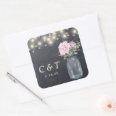 チョーク素朴ボード牡丹フローラメイスンジャー | スクエアシール (封筒)