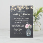 チョーク素朴ボード牡丹フローラメイスンジャー | 結婚s 招待状 (スタンド正面)