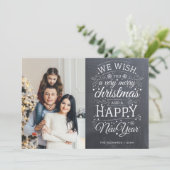 チョーク素朴ボード非常に陽気なクリスマス写真 シーズンカード (スタンド正面)