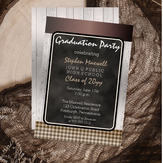 チョーク素朴ボード |ウッド卒業パーティー 招待状
