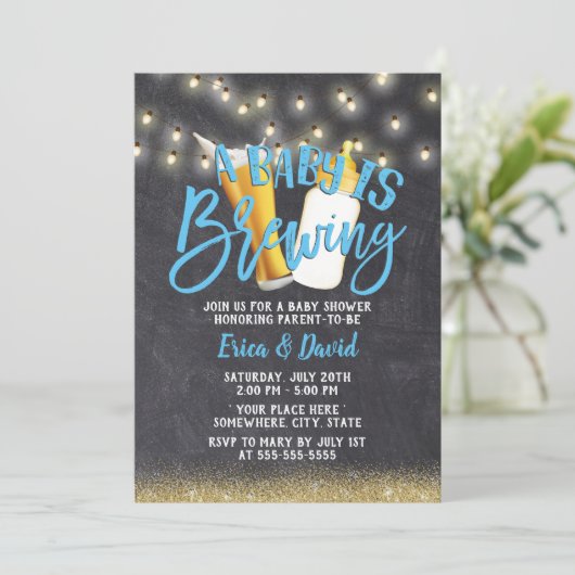 チョーク素朴ボードAベビーが赤ちゃんシャワーを醸造している 招待状 (スタンド正面)