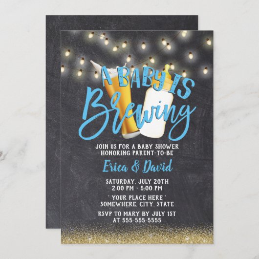 チョーク素朴ボードAベビーが赤ちゃんシャワーを醸造している 招待状 (正面/裏面)