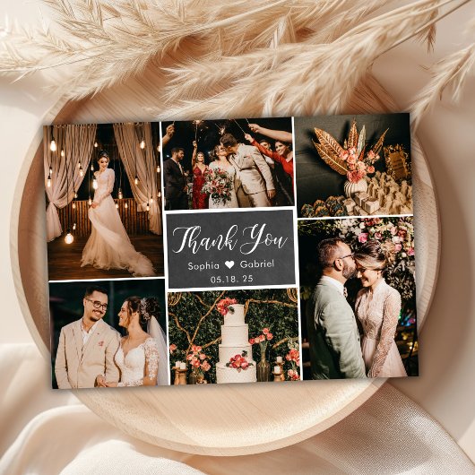 チョーク素朴ボ数々のードフォトコラージュ結婚ズ サンキューカード