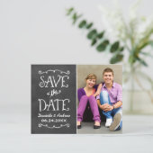 チョーク素朴ボ結婚ードの写真の保存日 案内ポストカード (スタンド正面)