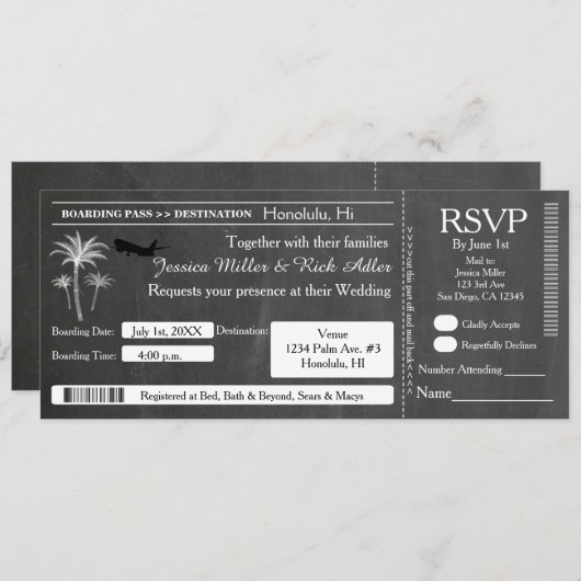 チョーク結婚の宛先チケット招待状RSVP 招待状 (正面/裏面)