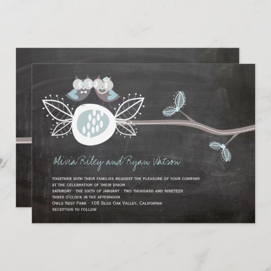 チョーク結婚ボードのフールズウッドランド素朴招待状 招待状 (正面/裏面)