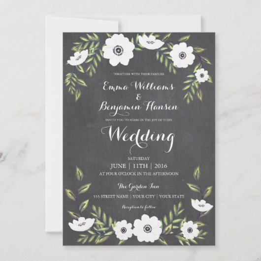 チョーク色彩の鮮やかボードアネモネス – 結婚式招待状 招待状 (正面)