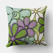 チョーク色彩の鮮やか花グリーンパープルイエロー クッション (裏面)