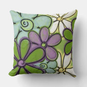 チョーク色彩の鮮やか花グリーンパープルイエロー クッション (正面)