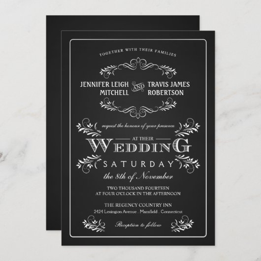 チョーク華美ボードヴィンテージウェディング招待状 招待状 (正面/裏面)