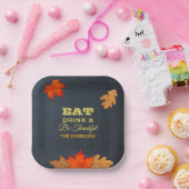 チョーク葉ボード食べドリンクと感謝 ペーパープレート (パーティー)