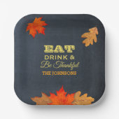 チョーク葉ボード食べドリンクと感謝 ペーパープレート (正面)