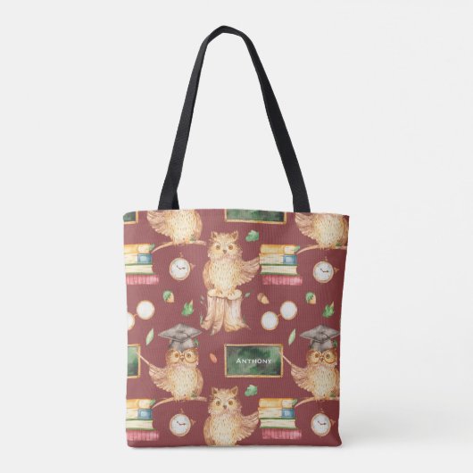 チョーク頭が切れるボード子供の名前かわいいフクロウ トートバッグ (裏面)