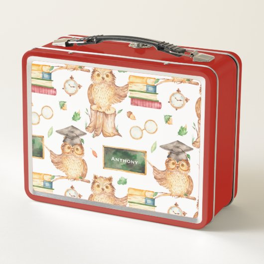 チョーク頭が切れるボード子供の名前かわいいフクロウ メタルランチボックス (裏面)