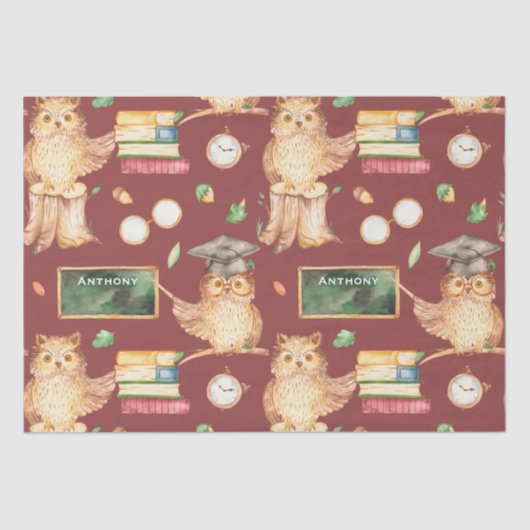 チョーク頭が切れるボード子供の名前かわいいフクロウ 薄葉紙 (正面)