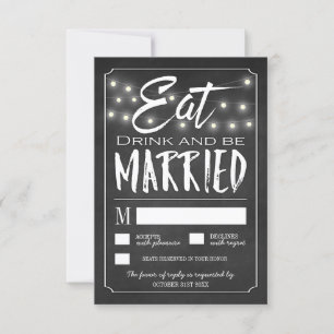 チョーク食べドリンクとベ結婚したウェディングRSVPカード 出欠カード