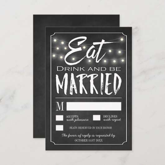 チョーク食べドリンクとベ結婚したウェディングRSVPカード 出欠カード (正面/裏面)