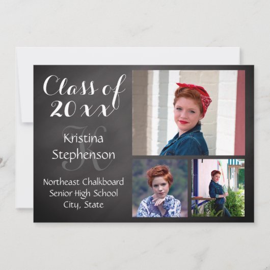 チョーク高校写真卒業発表 招待状 (正面)