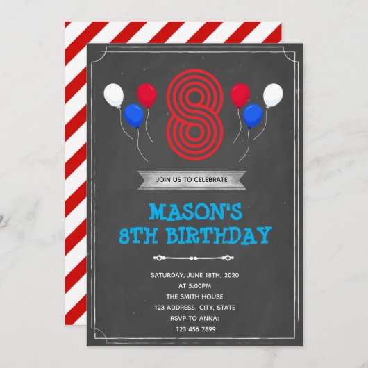 チョーク8th誕生日の招待状 招待状 (正面/裏面)