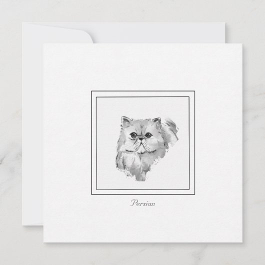 チョーク&チャコールペルシャ猫スケッチ ノートカード (正面)