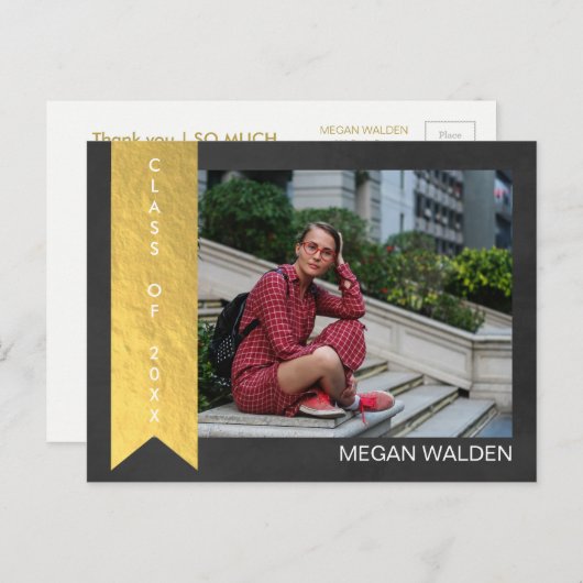 チョーク&フェイクゴールドフォイル卒業生ありがとうポストカード ポストカード (正面/裏面)