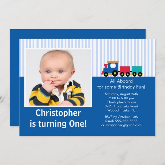 チョーチョートレインフォト誕生日招待状 招待状 (正面/裏面)