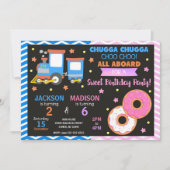 チョーチョートレイン＆ドーナツのジョイント誕生日 招待状 (正面)