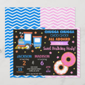 チョーチョートレイン＆ドーナツのジョイント誕生日 招待状 (正面/裏面)