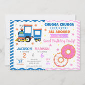 チョーチョートレイン&ドーナツの合同誕生日 招待状 (正面)
