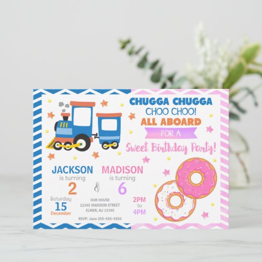 チョーチョートレイン&ドーナツの合同誕生日 招待状 (スタンド正面)