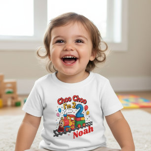 チョー私は2だ!列車パーソナライズされた誕生日 ベビーTシャツ