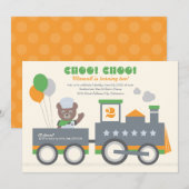 チョー チョー トレイン オレンジ クマ 運転手 誕生日 招待状 (正面/裏面)