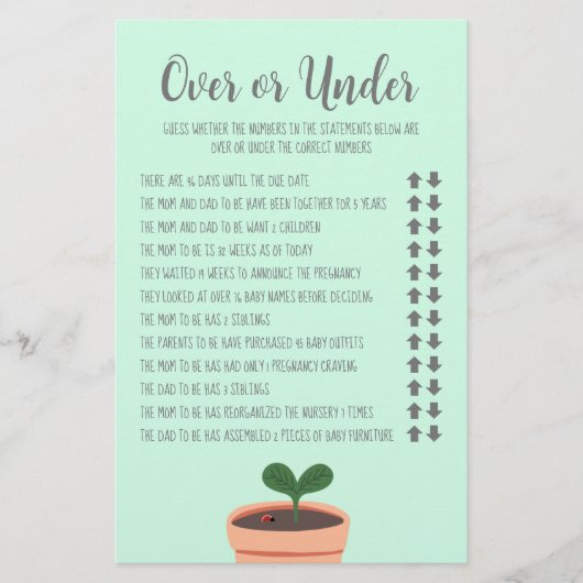 チラシの上または下の赤ちゃんシャワーゲーム チラシ (正面)