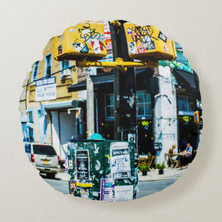 チラシ入り黄黒柱 ラウンドクッション