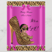 チラシ赤ちゃんシャワーベビーかわいいガールヒョウ熱ピンク チラシ (正面)