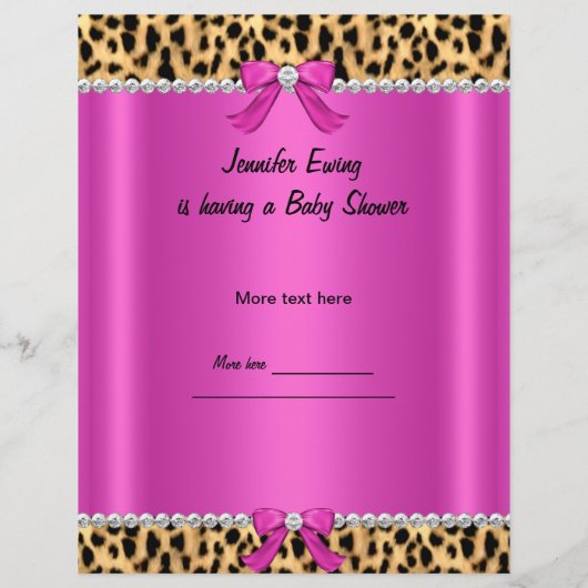チラシ赤ちゃんシャワーベビーかわいいガールヒョウ熱ピンク チラシ (裏面)