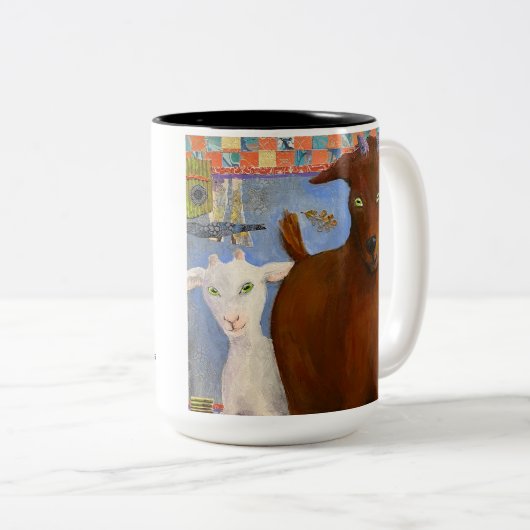 チラチラ！ヤギのマグ – おもしろいすべてのカップでヤギ！ ツートーンマグカップ (正面右)