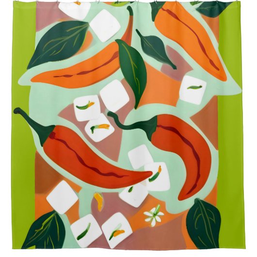 チリとアイスキューブ シャワーカーテン (正面)