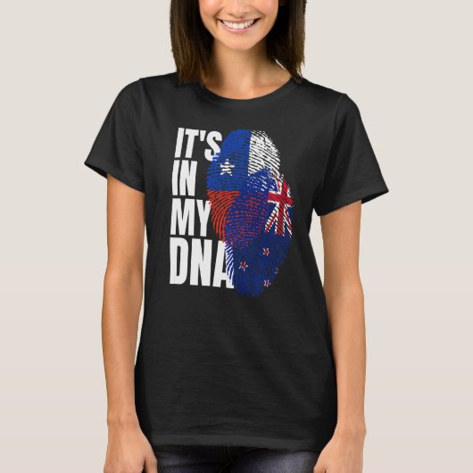 チリとニュージーランドのミックスDNA伝統国旗 Tシャツ (正面)