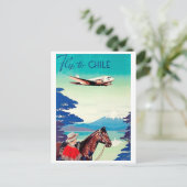 チリに飛ぶ、男と馬、ヴィンテージ航空会社 ポストカード (スタンド正面)